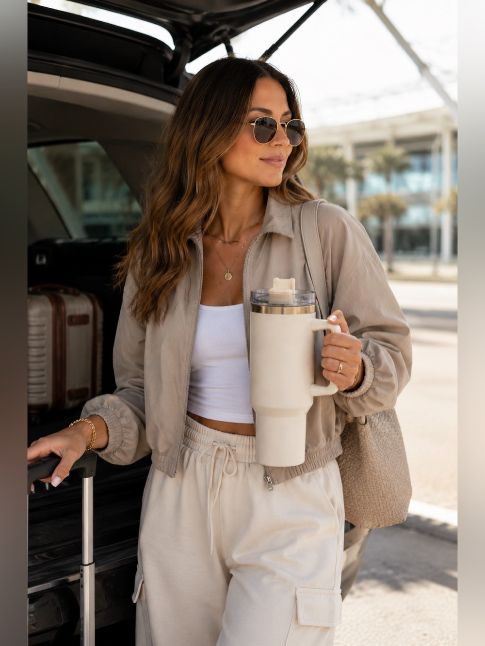 40 oz Insulated Tumbler with Handle Magnolia Cream Gold